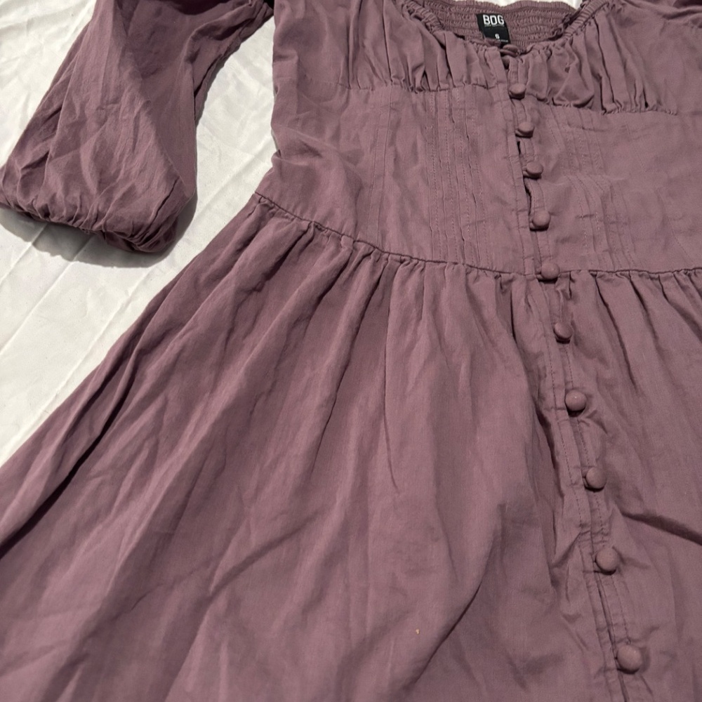 BDG Urban Outfitters Button-Down Puff Sleeve Dress - Mauve - S - Picture 7 of 9